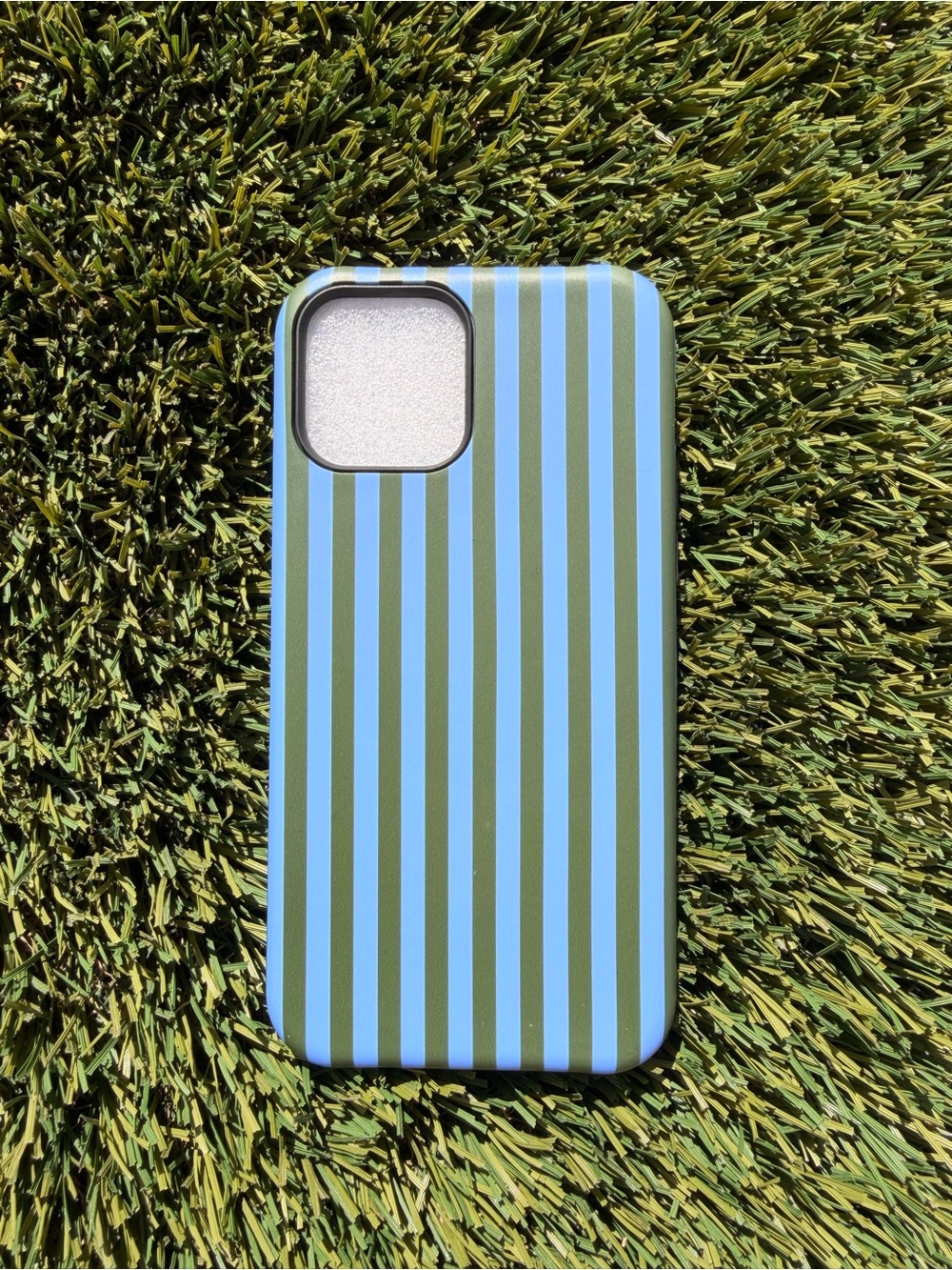 iPhone 12/12p Green and Light Blue Striped Phone Case